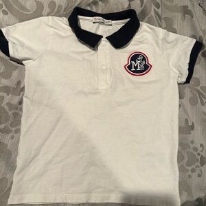 Moncler Kids Polo Shirt in White with Navy Accents